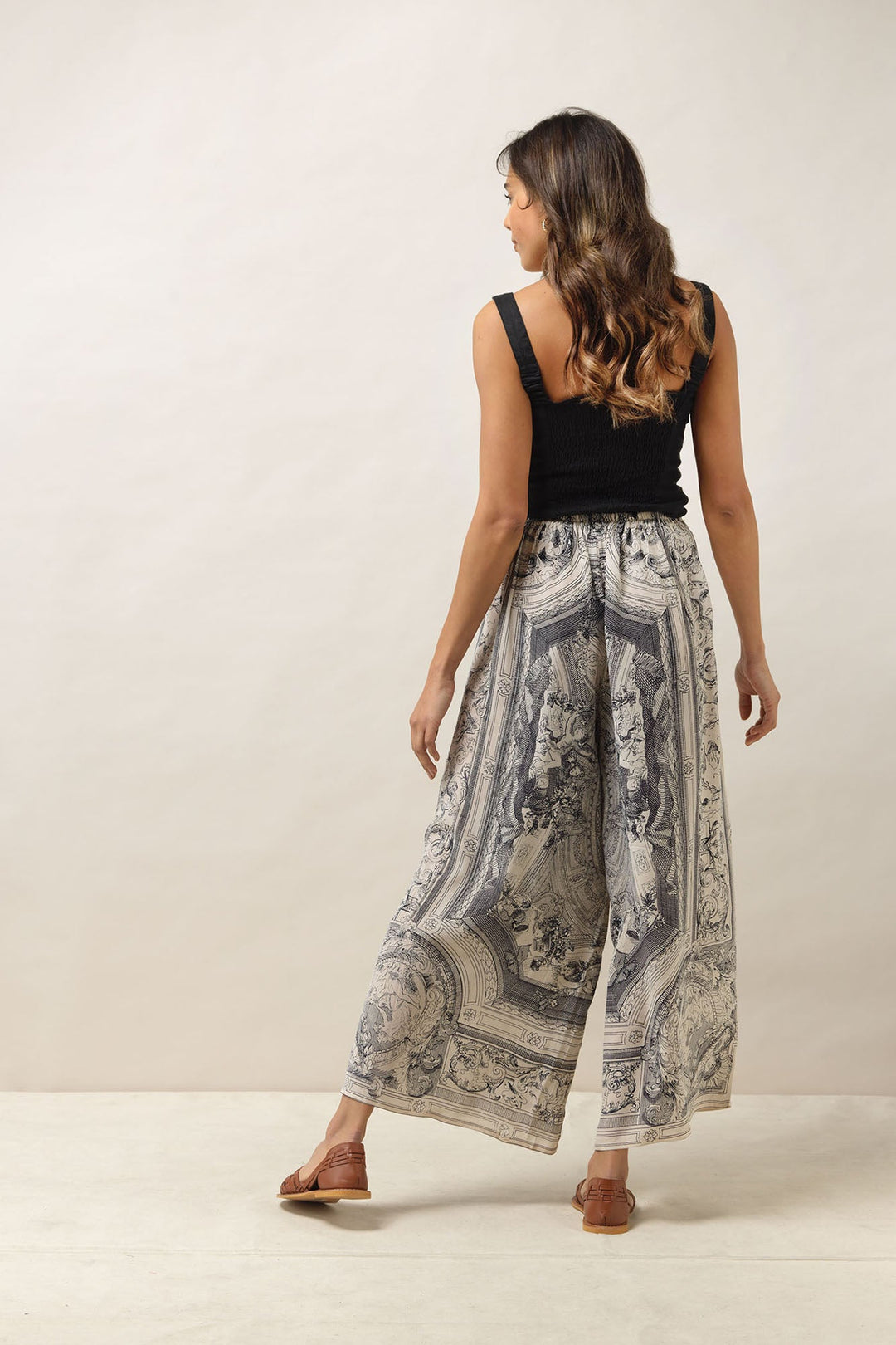Women's palazzo trouser pants in cherub natural print by One Hundred Stars