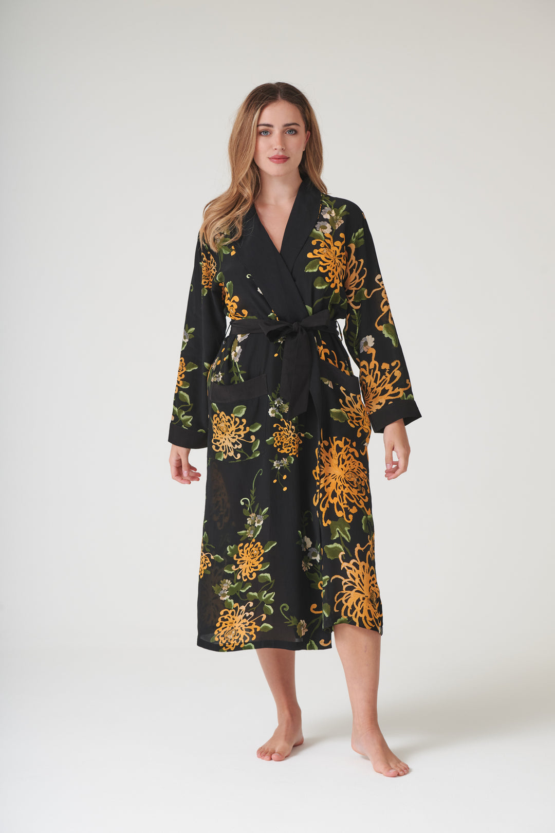 Chrysanthemum Black Crepe Gown