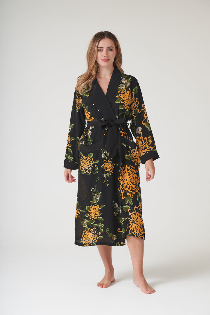 Chrysanthemum Black Crepe Gown