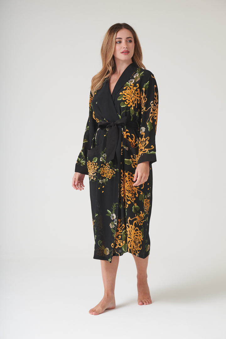 Chrysanthemum Black Crepe Gown