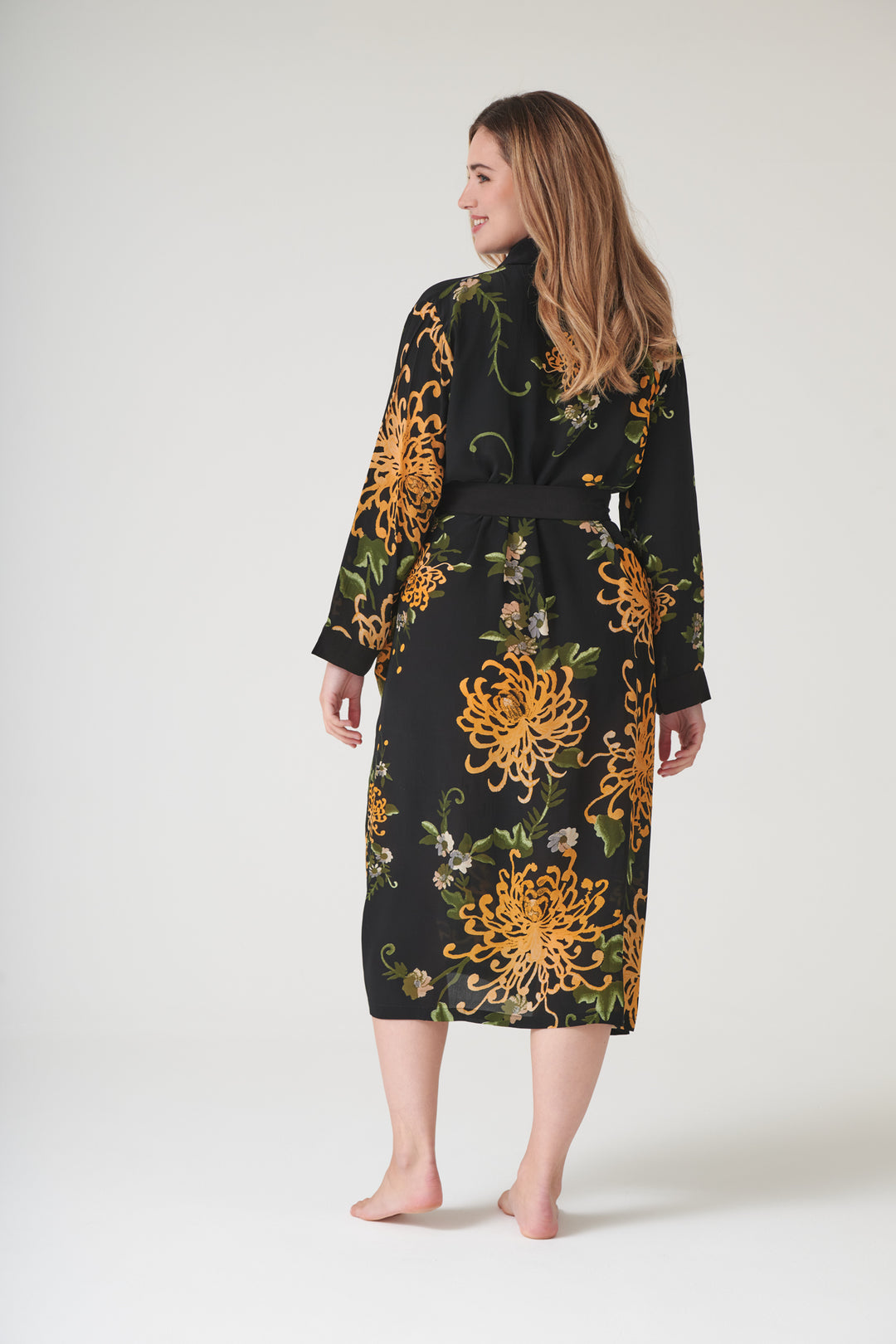 Chrysanthemum Black Crepe Gown