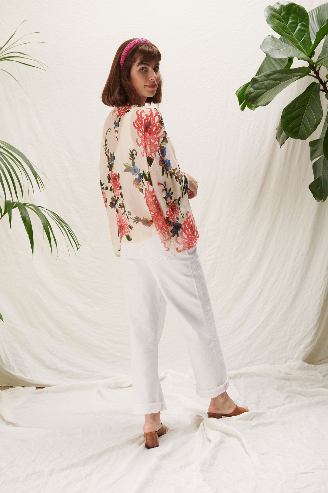 summery short kimono with floral print by one hundred stars 