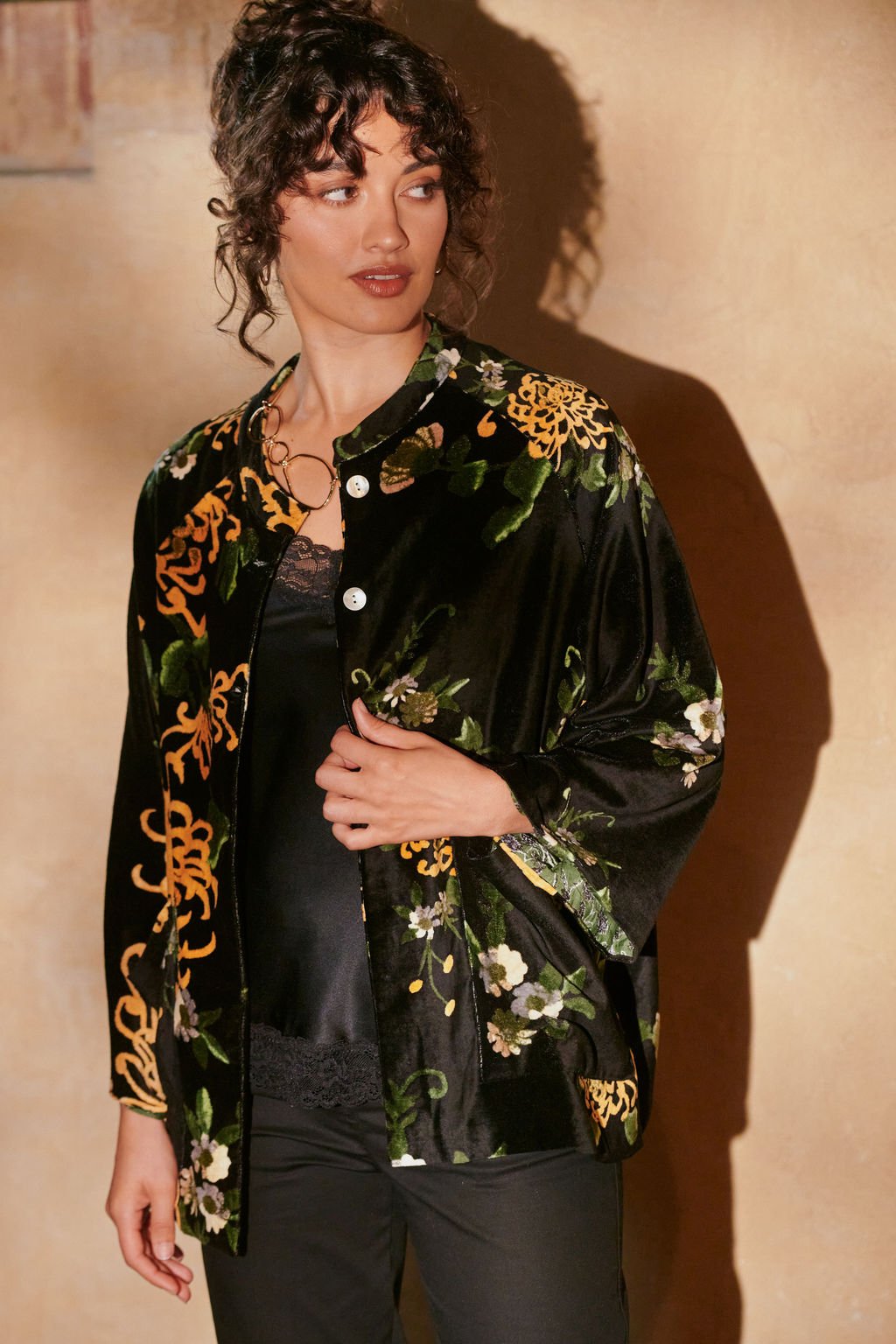 Chrysanthemum Black Velvet Jacket