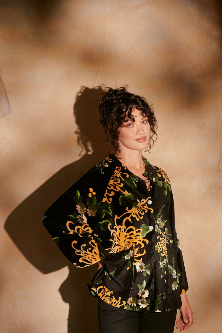 Chrysanthemum Black Velvet Jacket