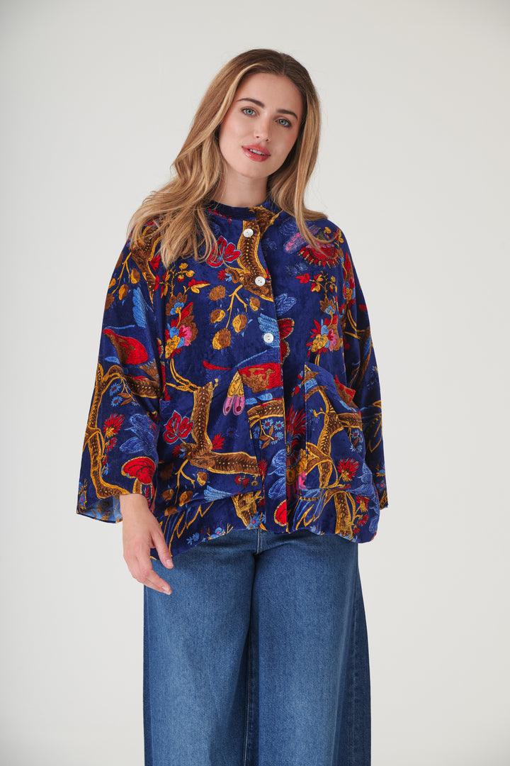 Climbing Peacock Royal Blue Velvet Jacket