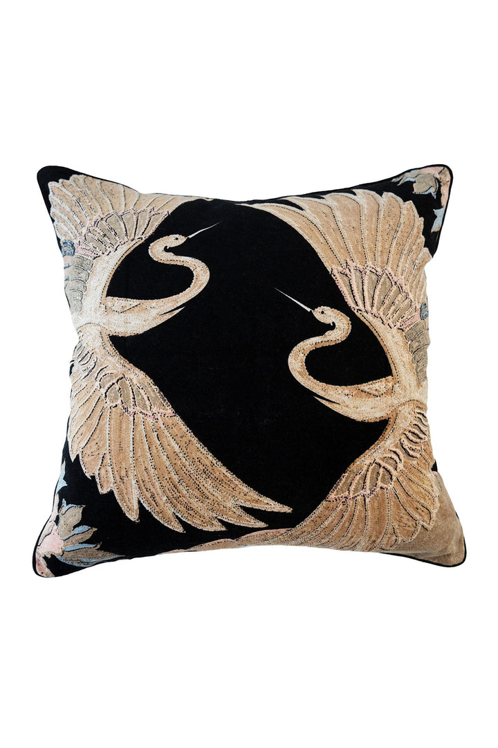 Crane Black Velvet Cushion