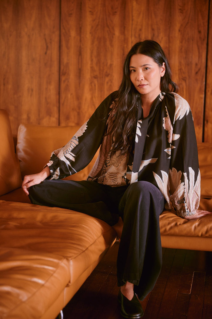 Crane Black PussyBow Blouse