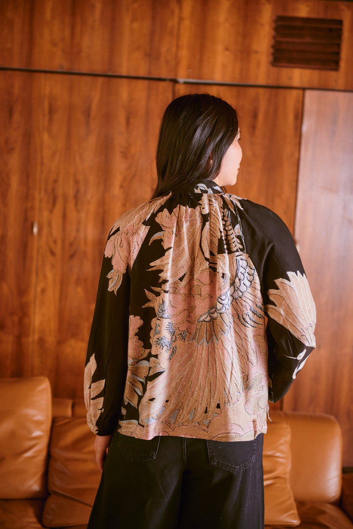Crane Black PussyBow Blouse