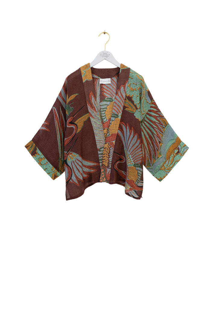 Crane Brown Wool Kimono