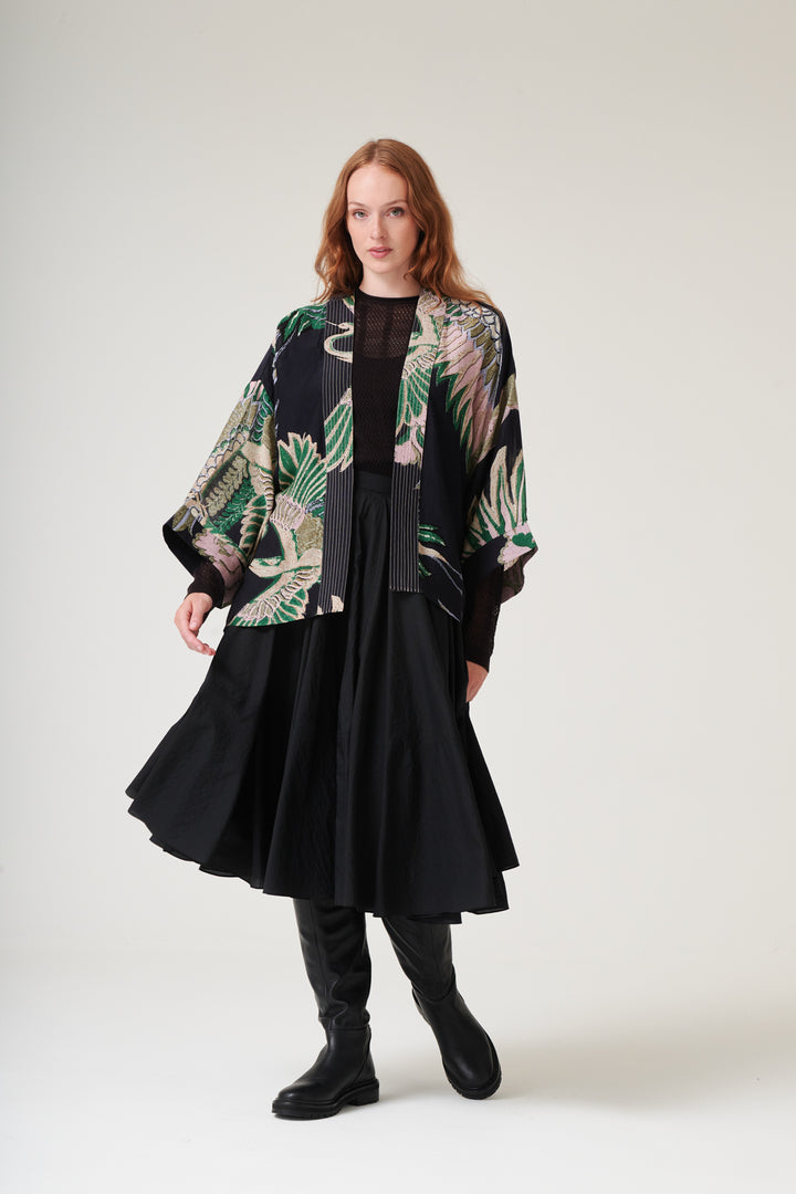 Crane Emerald Wool Kimono