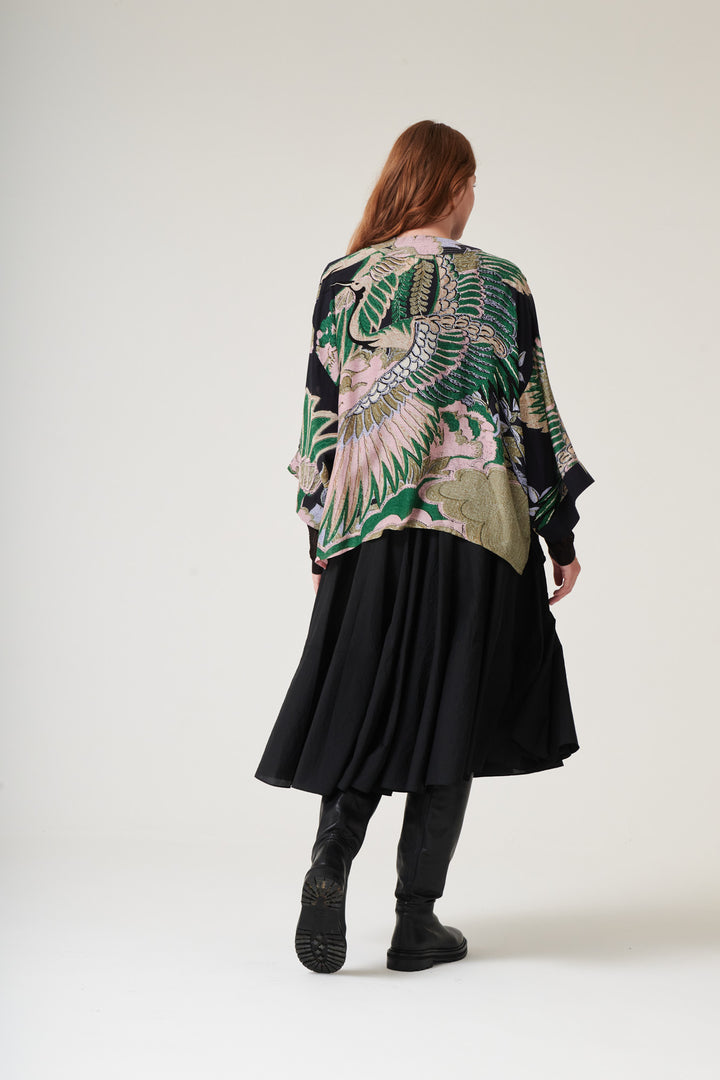 Crane Emerald Wool Kimono