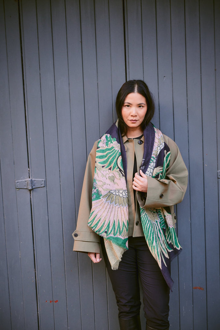 Crane Emerald Wool Scarf