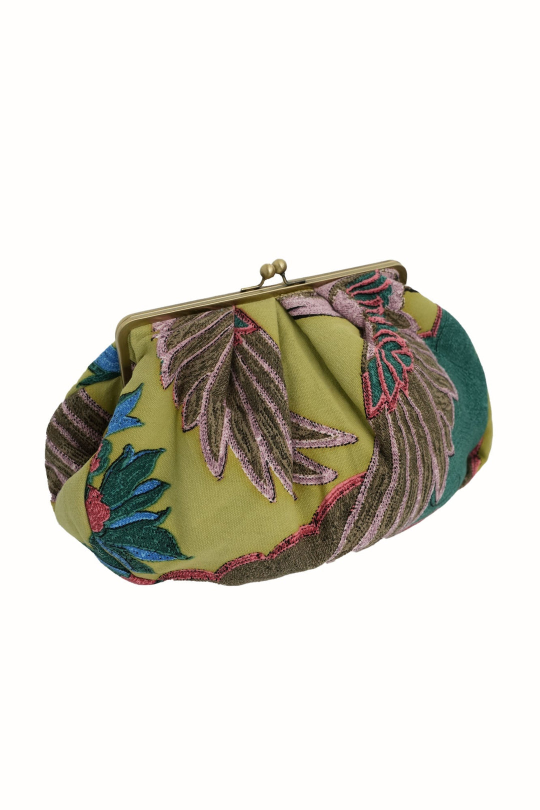 Crane Olive Kiss Lock Clutch Bag