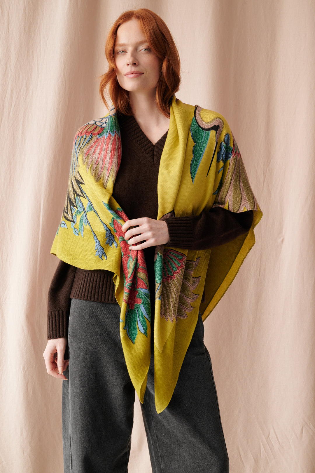 Crane Olive Square Wool Scarf