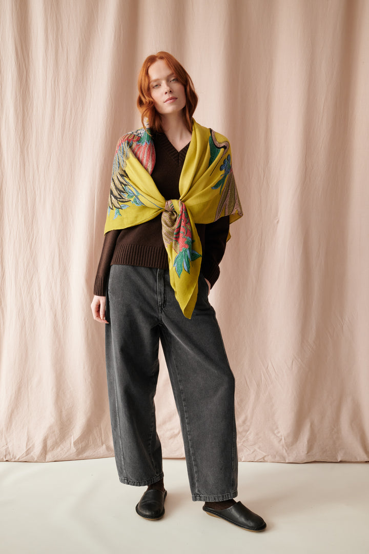 Crane Olive Square Wool Scarf