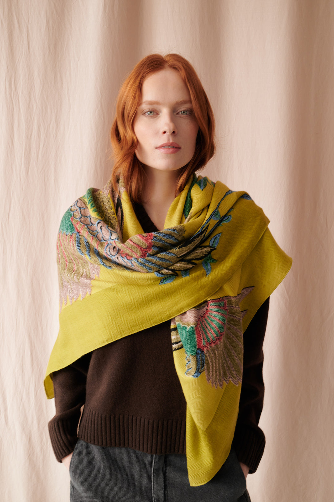 Crane Olive Square Wool Scarf