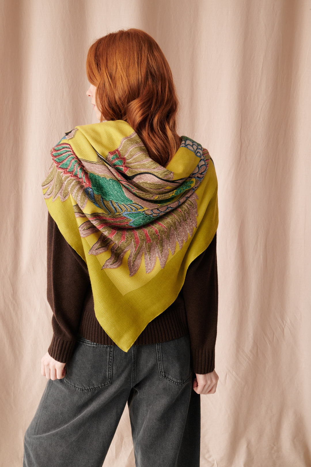 Crane Olive Square Wool Scarf