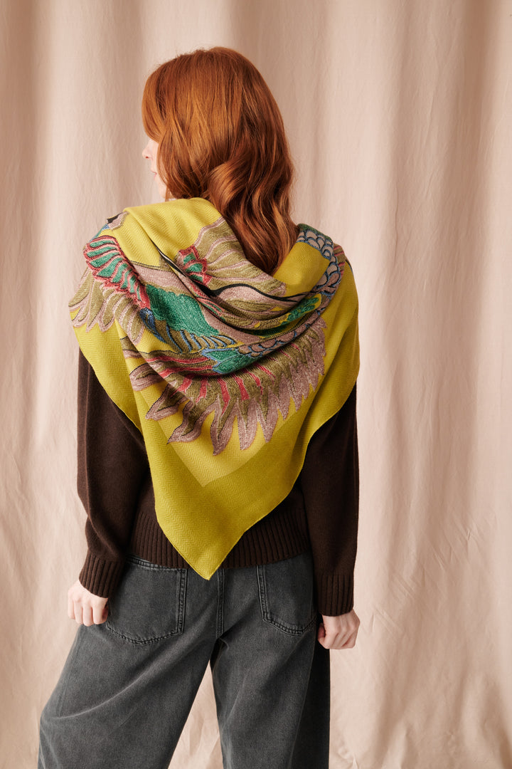 Crane Olive Square Wool Scarf