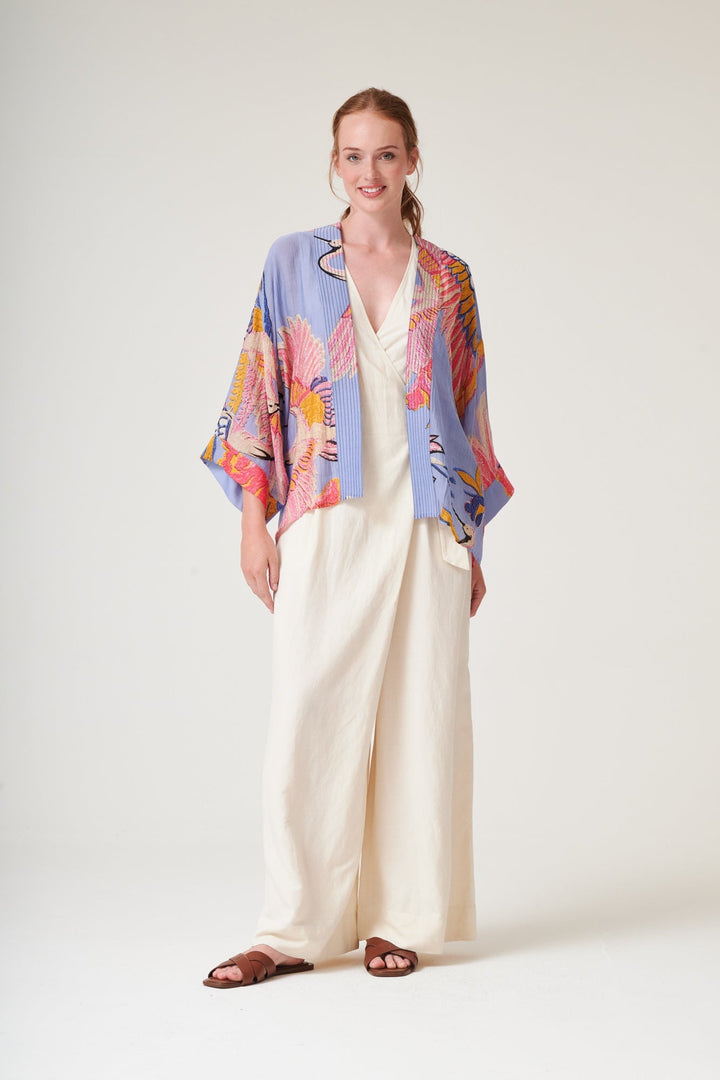 Crane Periwinkle Kimono - One Hundred Stars