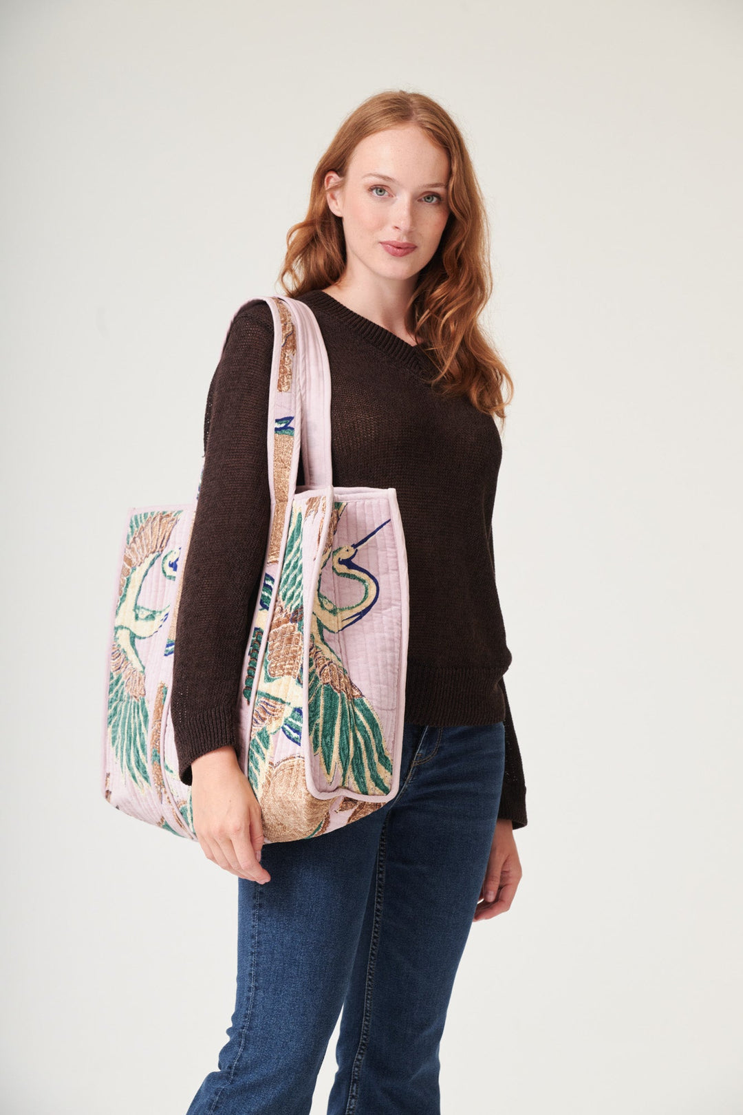 Crane Plaster Pink Large Velvet Tote Bag