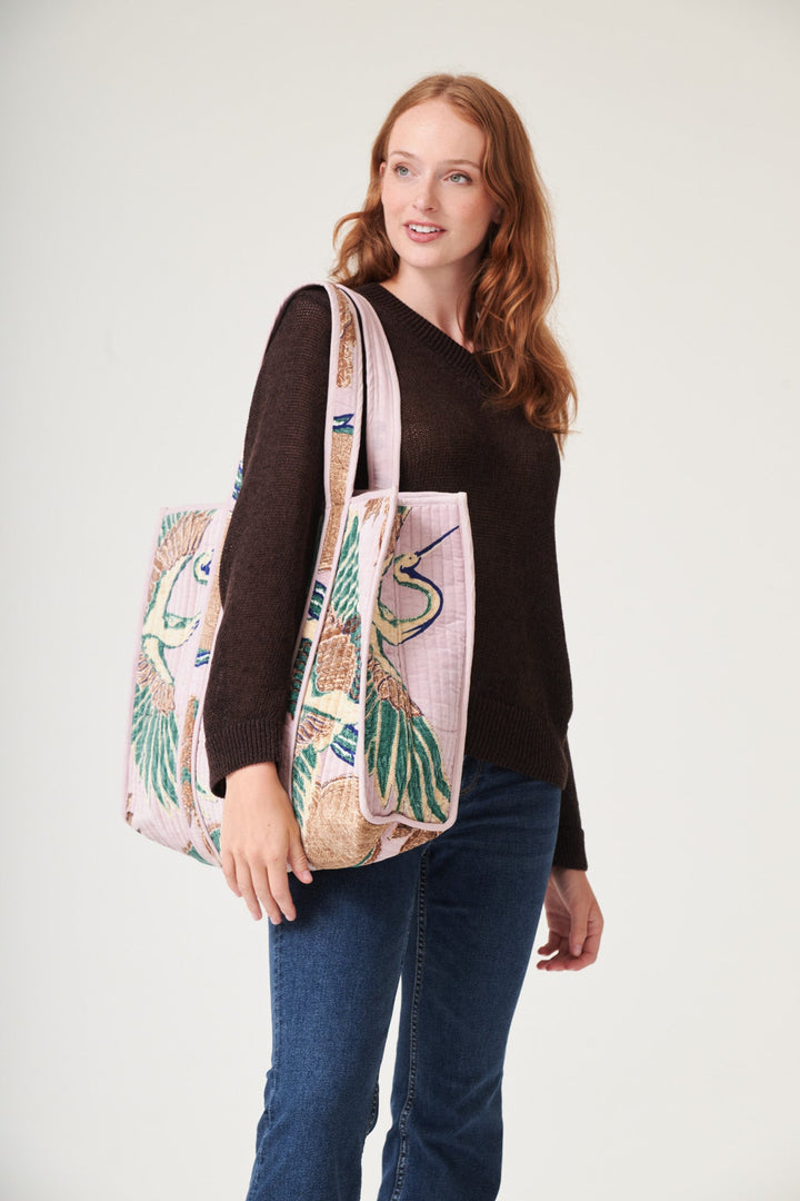 Crane Plaster Pink Large Velvet Tote Bag
