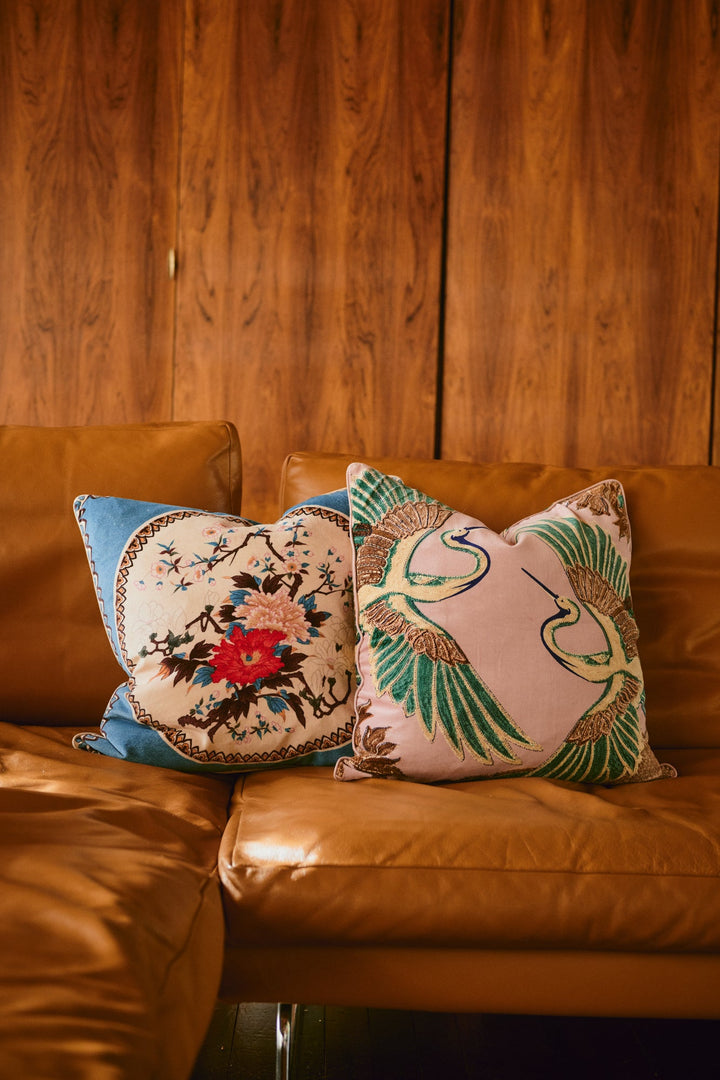 Crane Plaster Pink Cushion Cover