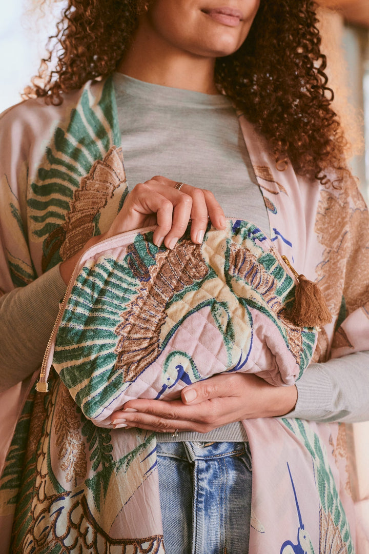 Crane Plaster Pink Velvet Pouch