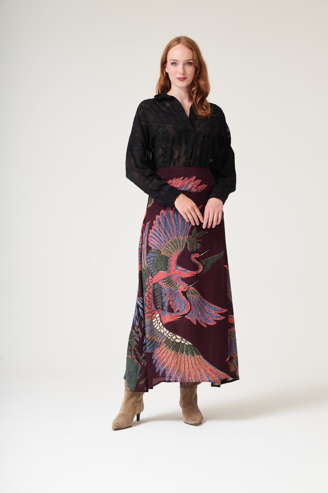 Crane Plum A-line Maxi Skirt