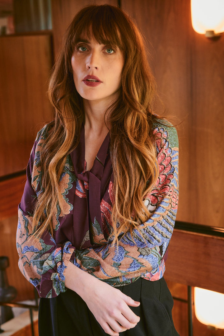 Crane Plum PussyBow Blouse