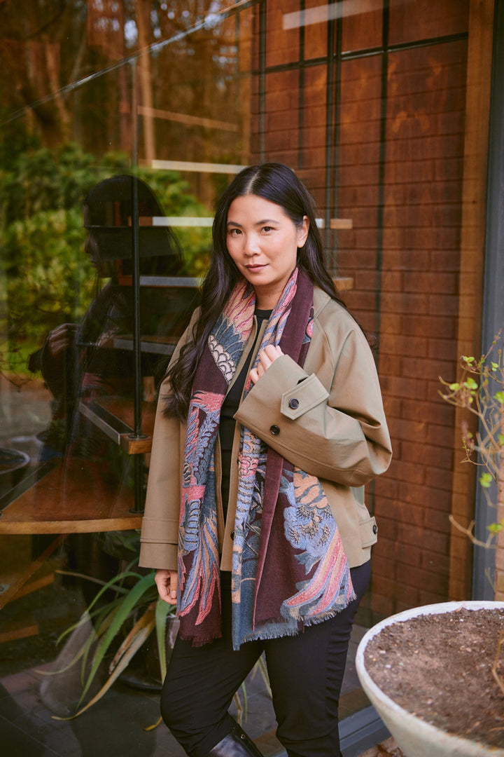 Crane Plum Wool Scarf