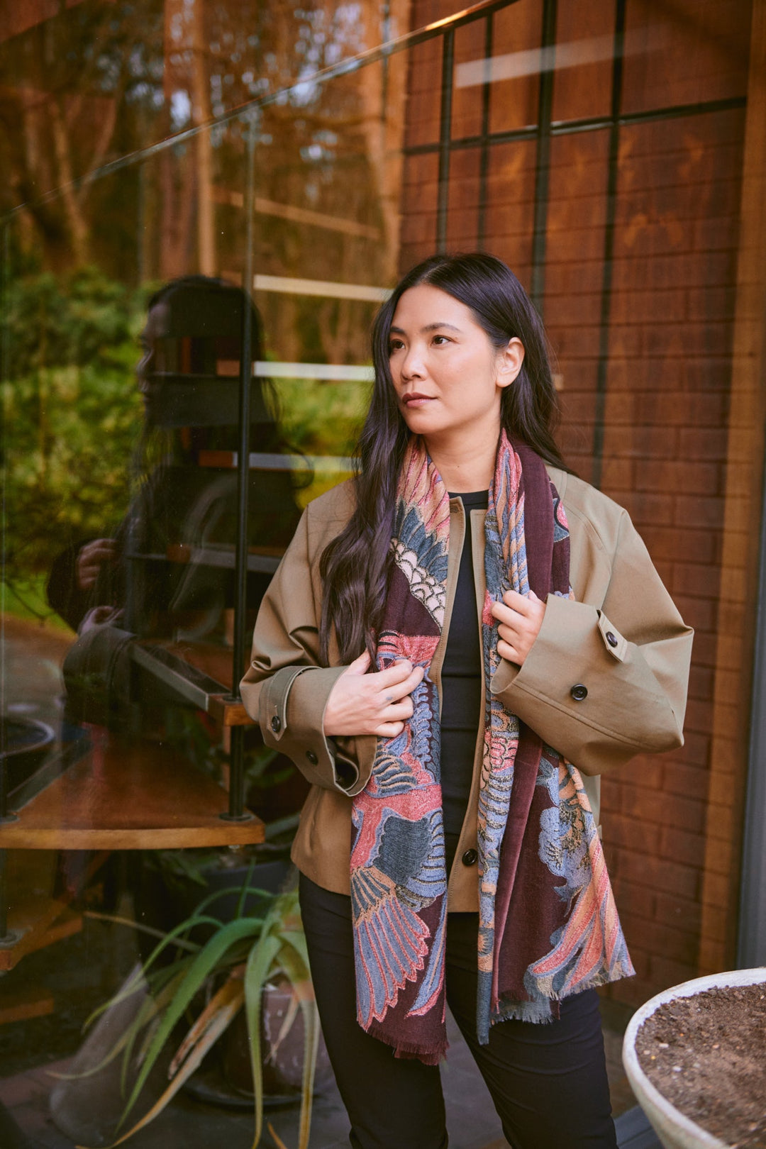 Crane Plum Wool Scarf