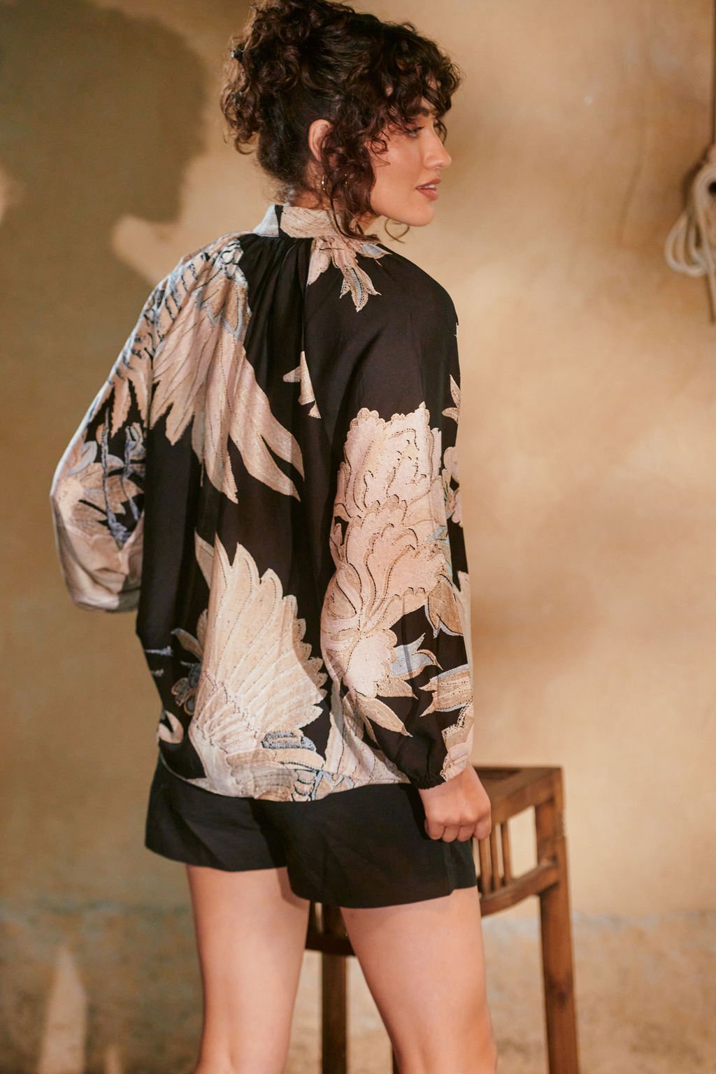 Crane Black PussyBow Blouse