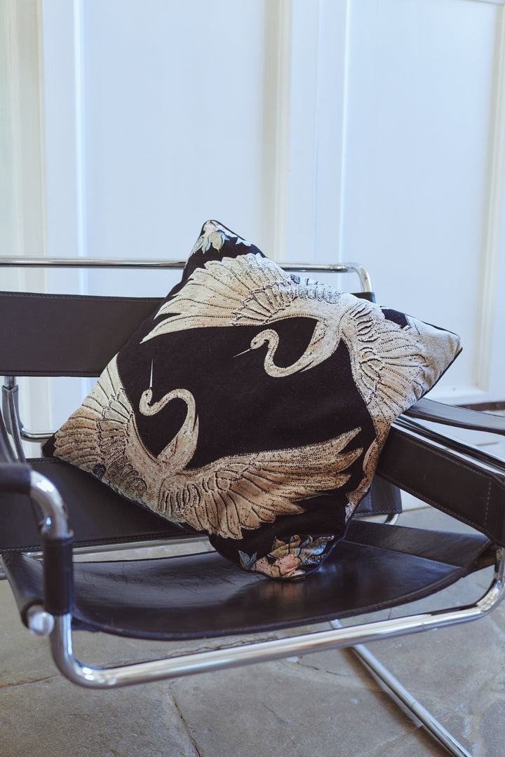 Crane Black Velvet Cushion