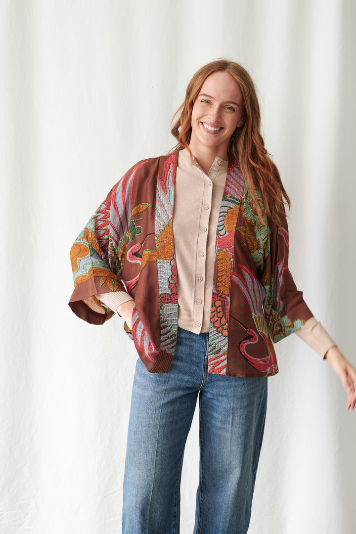 Crane Brown Kimono