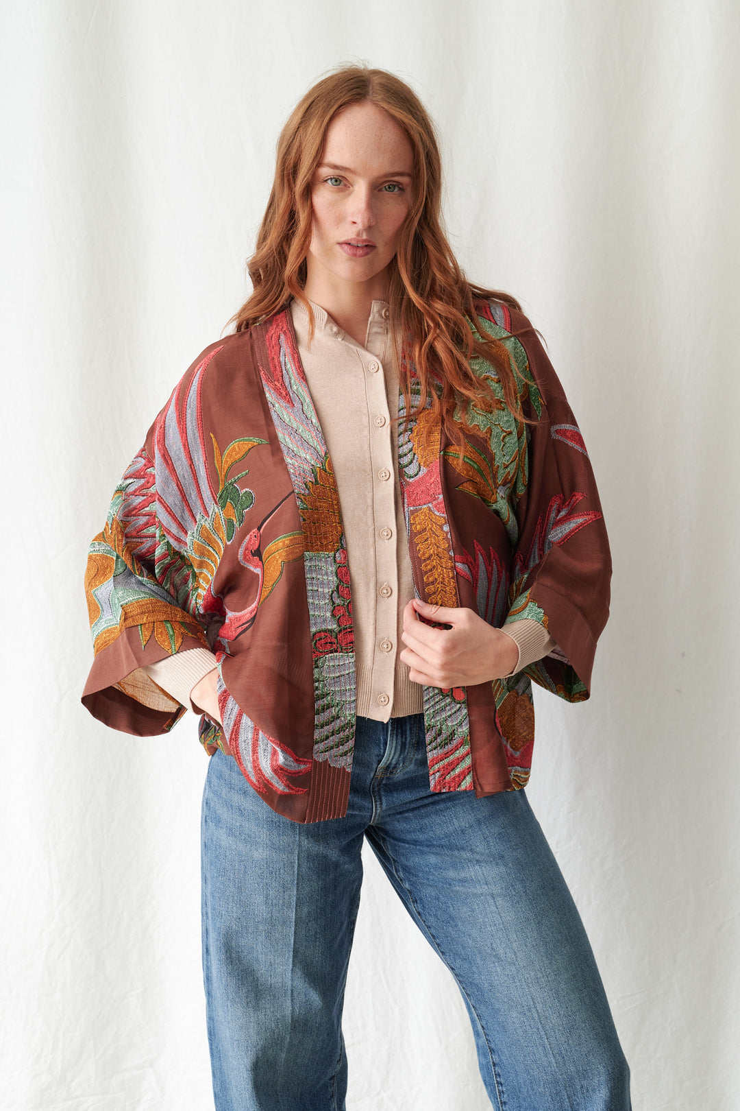 Crane Brown Kimono