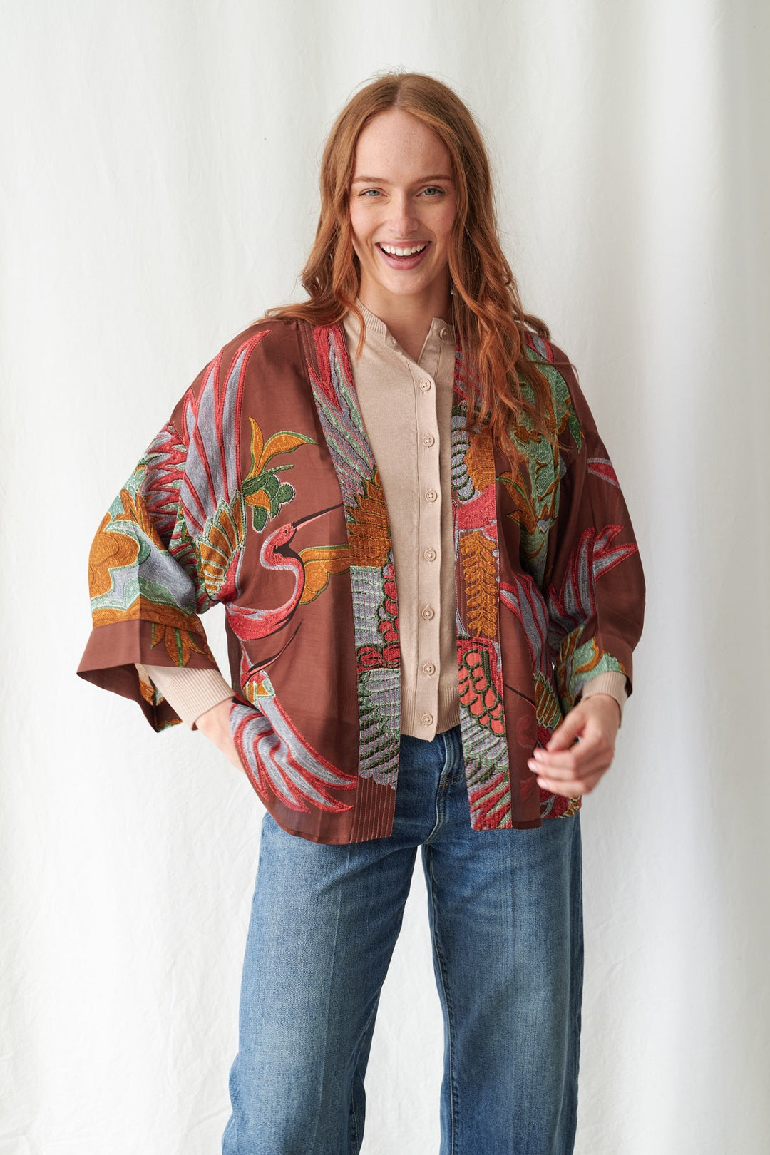 Crane Brown Kimono