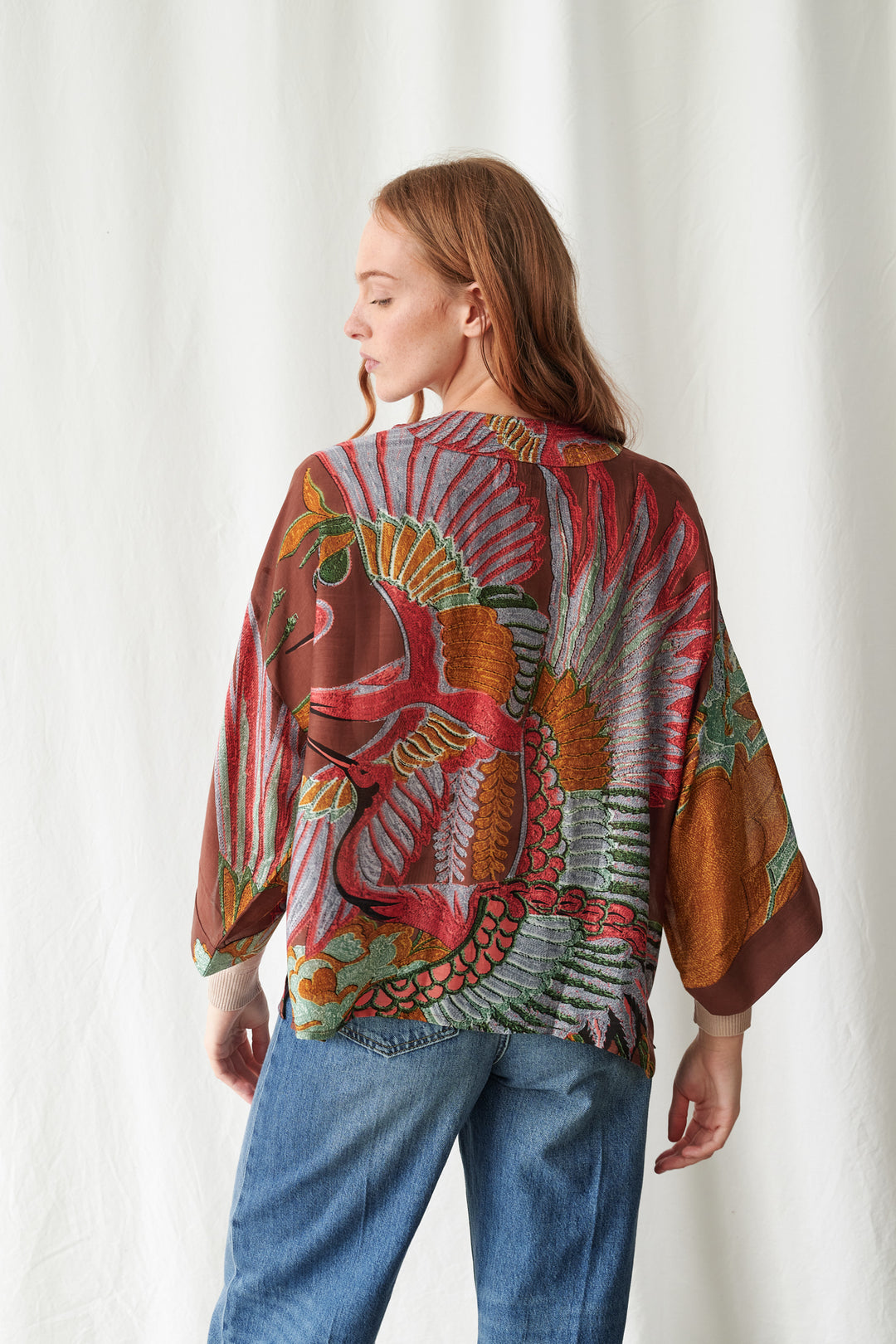 Crane Brown Kimono