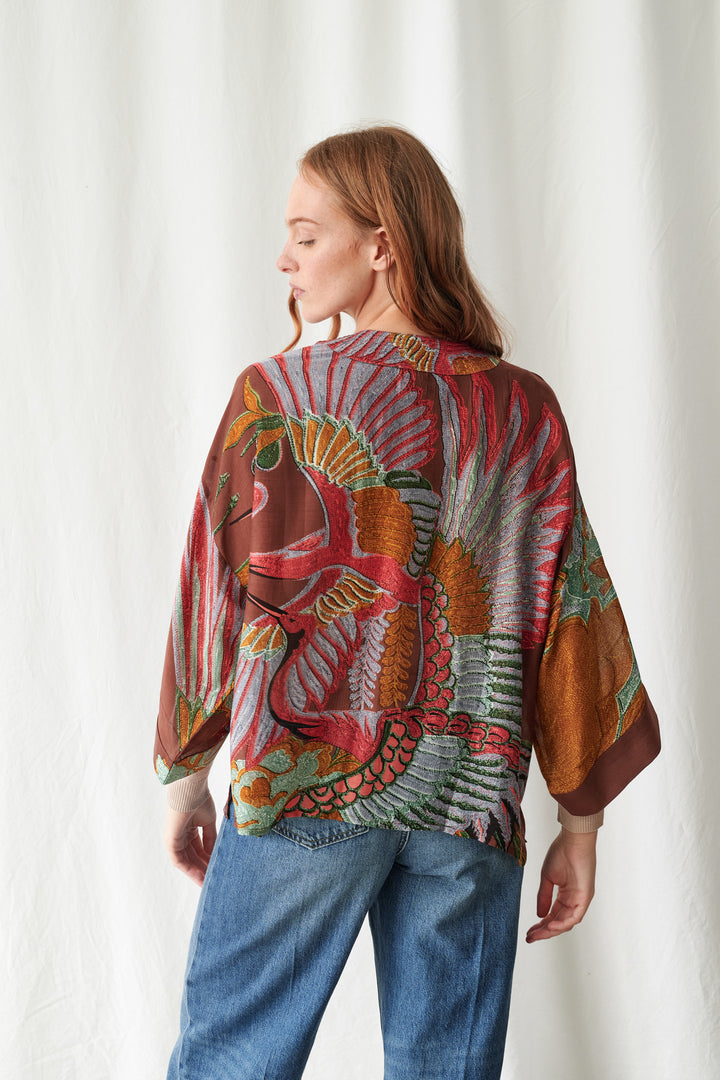 Crane Brown Kimono