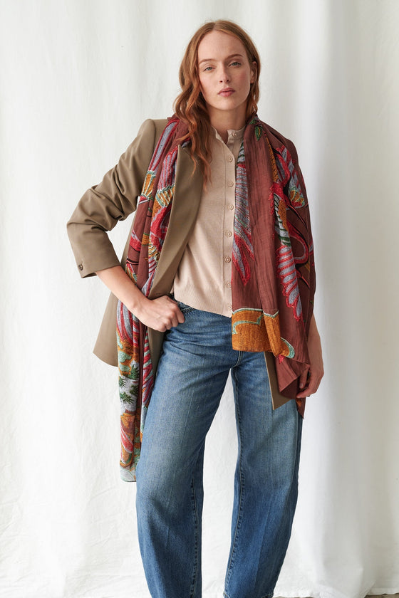 Crane Brown Scarf