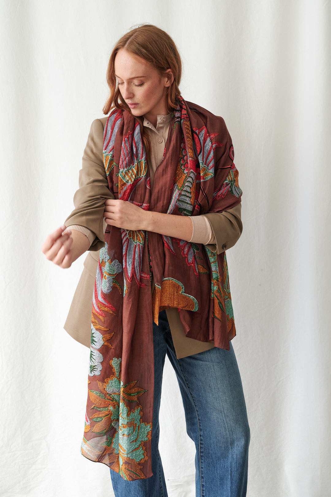 Crane Brown Scarf