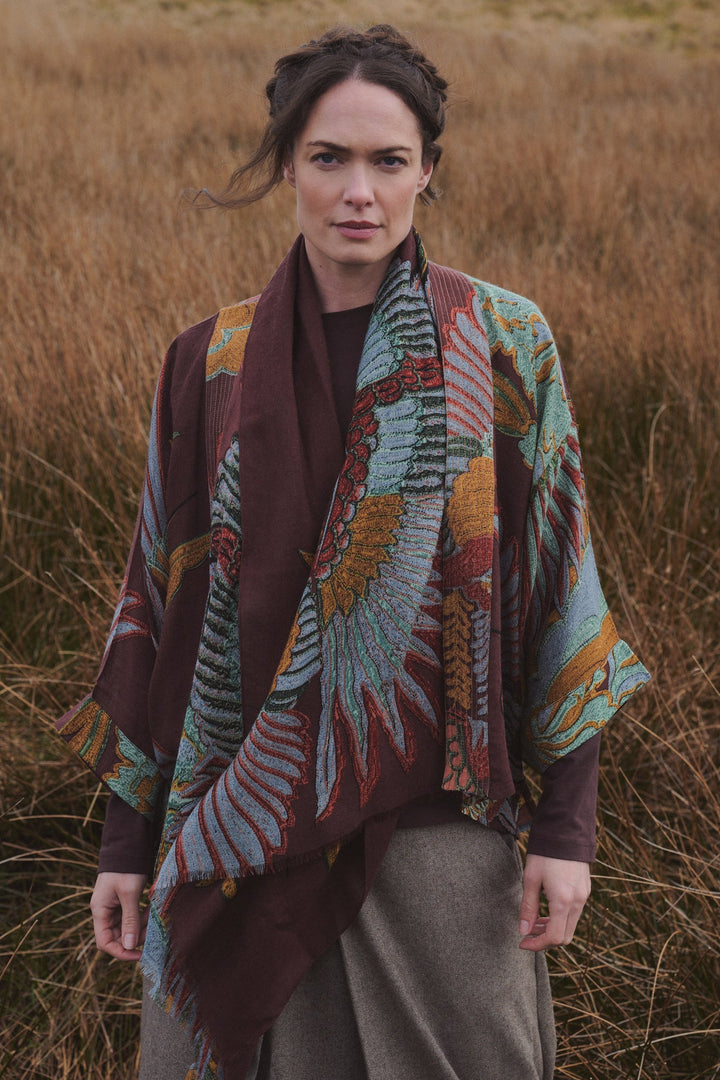 Crane Brown Wool Kimono