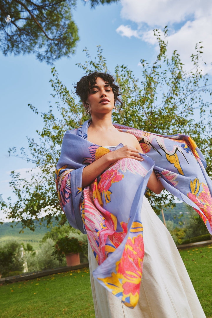 Crane Periwinkle Scarf - One Hundred Stars