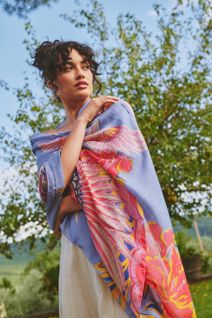 Crane Periwinkle Scarf - One Hundred Stars