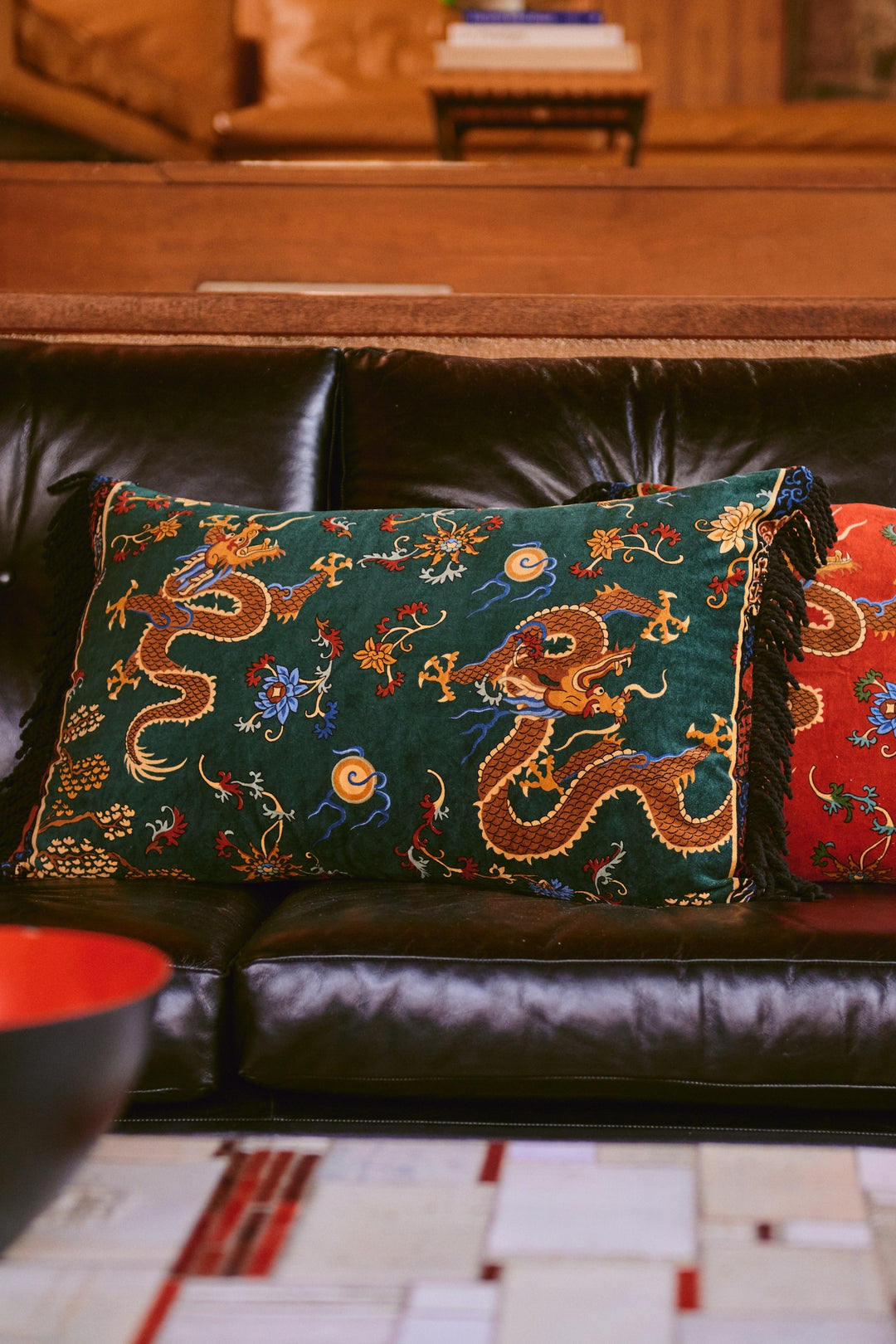 Dragon Green Rectangle Velvet Cushion