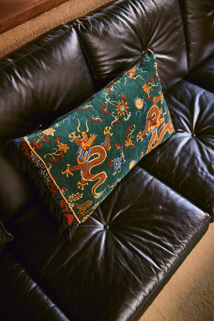 Dragon Green Rectangle Velvet Cushion