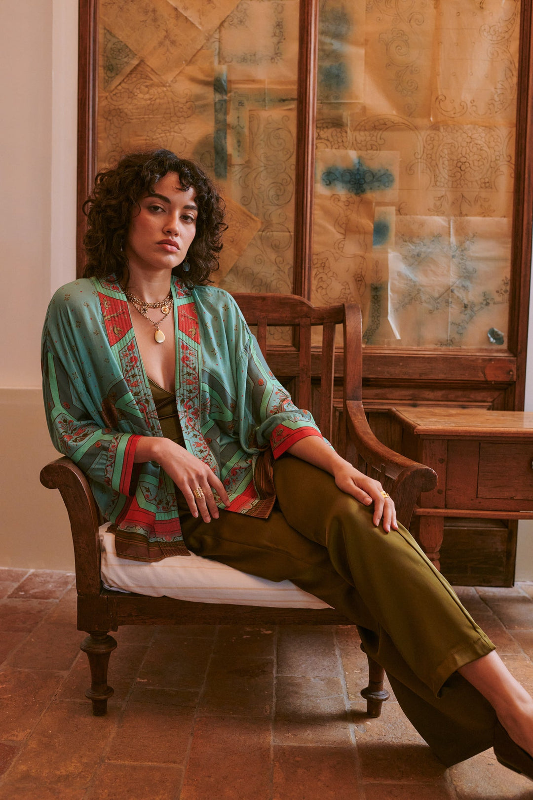 Fleur De Lys Aqua Kimono