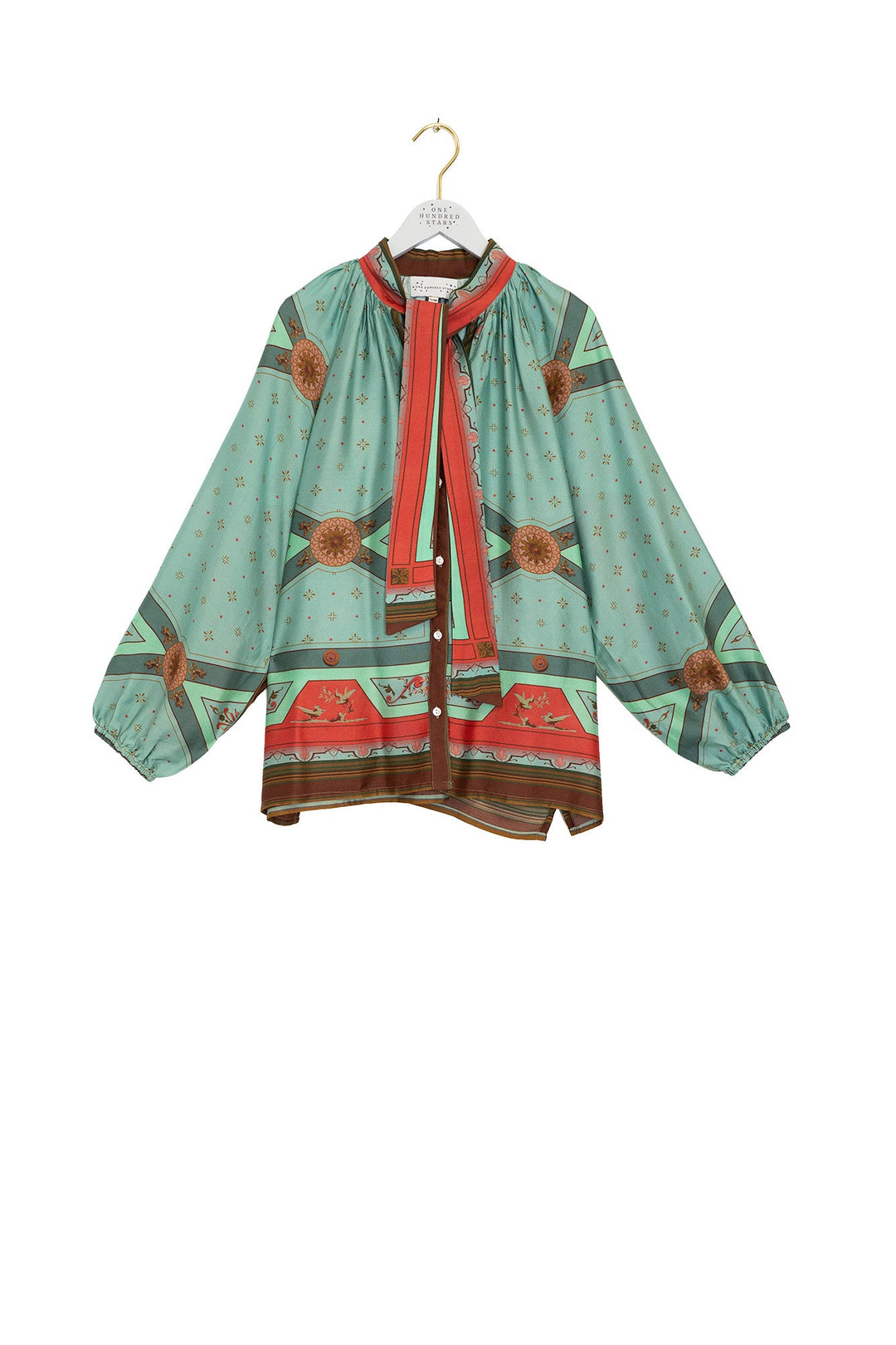 Fleur De Lys Aqua Pussybow Blouse