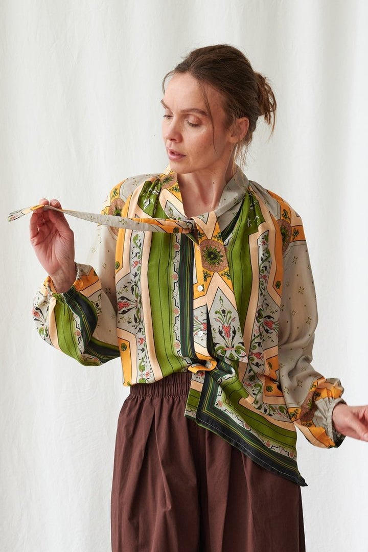Fleur De Lys Gold Pussybow Blouse