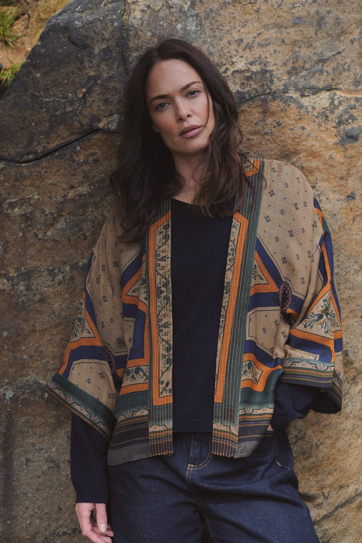 Fleur De Lys Sand Wool Kimono