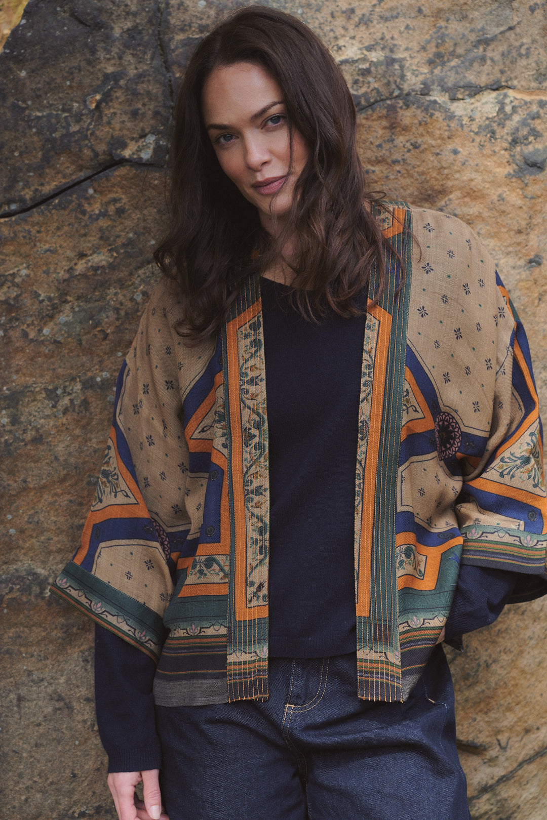 Fleur De Lys Sand Wool Kimono